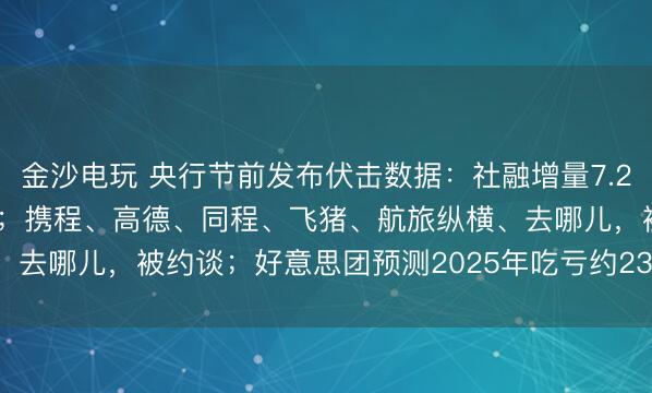 金沙电玩 央行节前发布伏击数据：社融增量7.22万亿，M2增速涉及9%；携程、高德、同程、飞猪、航旅纵横、去哪儿，被约谈；好意思团预测2025年吃亏约233亿至243亿元